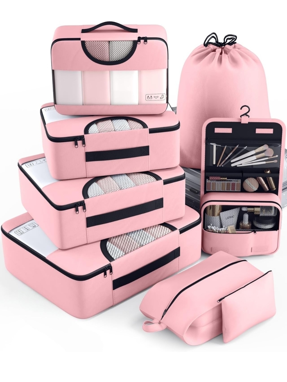 Pink Travel Packing Cubes and Toiletry Set with Hanging Organizer - Brand: